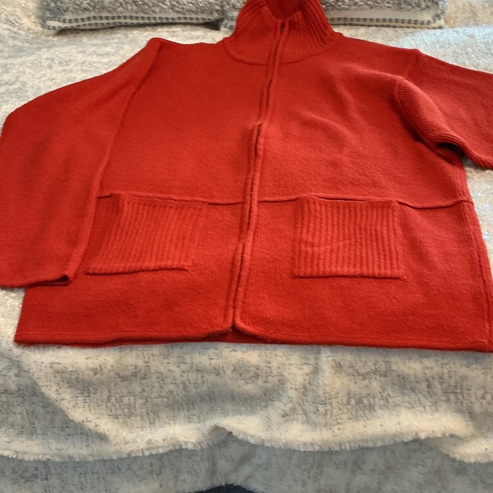 Women’s Zip-Front Red Cardigan Sweater